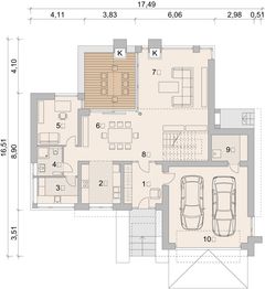 Projekt domu LK&1131 - rzut parteru, dom liczy 4 pokoje, 3 łazienki i wc