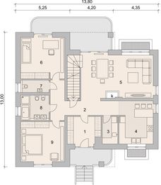 Projekt domu LK&1129 - rzut parteru, dom liczy 4 pokoje, 2 łazienki i wc
