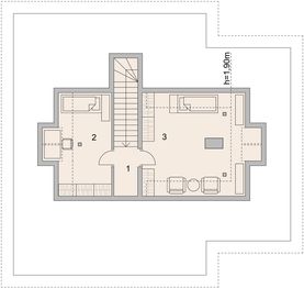 Projekt domu LK&1129 - rzut poddasza, dom liczy 4 pokoje, 2 łazienki i wc