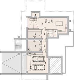 Projekt domu LK&1127 - rzut piwnicy, dom liczy 3 pokoje, 2 łazienki i wc