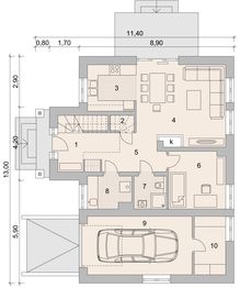 Projekt domu LK&1124 - rzut parteru, dom liczy 5 pokoje, 2 łazienki i wc