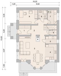 Projekt domu LK&1122 - rzut parteru, dom liczy 4 pokoje, 2 łazienki i wc