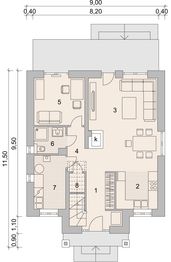 Projekt domu LK&1119 - rzut parteru, dom liczy 4 pokoje, 2 łazienki i wc