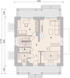 Projekt domu LK&1118 - rzut parteru, dom liczy 4 pokoje, 2 łazienki i wc