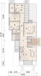 Projekt domu LK&1117 - rzut parteru, dom liczy 4 pokoje, 3 łazienki i wc