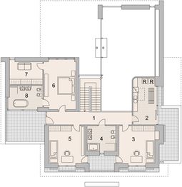 Projekt domu LK&1115 - rzut 1 piętra, dom liczy 4 pokoje, 4 łazienki i wc