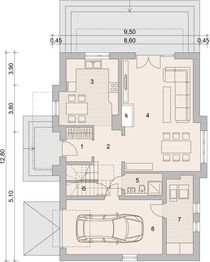 Projekt domu LK&1098 - rzut parteru, dom liczy 4 pokoje, 2 łazienki i wc