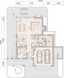 Projekt domu LK&1095 - rzut parteru, dom liczy 4 pokoje, 3 łazienki i wc