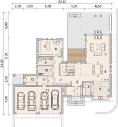 Projekt domu LK&1086 - rzut parteru, dom liczy 4 pokoje, 3 łazienki i wc
