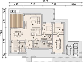 Projekt domu LK&1084 - rzut parteru, dom liczy 3 pokoje, 4 łazienki i wc