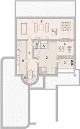 Projekt domu LK&1075 - rzut piwnicy, dom liczy 6 pokoje, 3 łazienki i wc