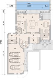 Projekt domu LK&1075 - rzut parteru, dom liczy 6 pokoje, 3 łazienki i wc