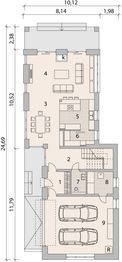 Projekt domu LK&1068 - rzut parteru, dom liczy 3 pokoje, 3 łazienki i wc
