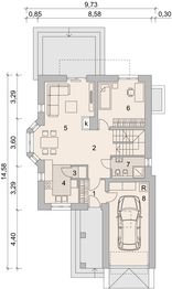 Projekt domu LK&1062 - rzut parteru, dom liczy 4 pokoje, 2 łazienki i wc