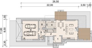 Projekt domu LK&1051 - rzut parteru, dom liczy 4 pokoje, 3 łazienki i wc