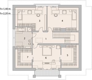 Projekt domu LK&1042 - rzut poddasza, dom liczy 4 pokoje, 2 łazienki i wc