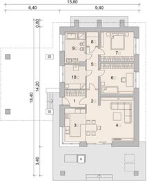 Projekt domu LK&1036 - rzut parteru, dom liczy 2 pokoje, 1 łazienki i wc