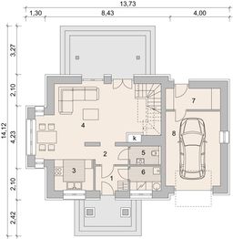 Projekt domu LK&1027 - rzut parteru, dom liczy 3 pokoje, 2 łazienki i wc