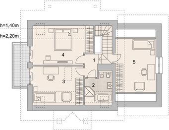 Projekt domu LK&1027 - rzut poddasza, dom liczy 3 pokoje, 2 łazienki i wc
