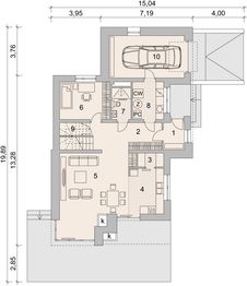 Projekt domu LK&1016 - rzut parteru, dom liczy 4 pokoje, 2 łazienki i wc