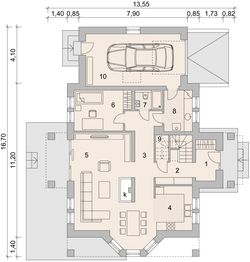 Projekt domu LK&1010 - rzut parteru, dom liczy 3 pokoje, 2 łazienki i wc