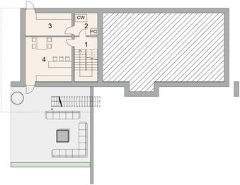 Projekt domu LK&1706 - rzut piwnicy, dom liczy 3 pokoje, 2 łazienki i wc