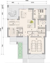 Projekt domu LK&1688 - rzut parteru, dom liczy 4 pokoje, 3 łazienki i wc