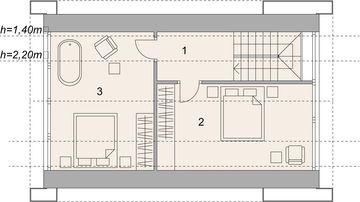 Projekt domu LK&1615 - rzut poddasza, dom liczy 2 pokoje, 1 łazienki i wc