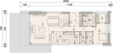 Projekt domu LK&1592 - rzut parteru, dom liczy 4 pokoje, 3 łazienki i wc