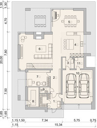 Projekt domu LK&1570 - rzut parteru, dom liczy 5 pokoje, 3 łazienki i wc