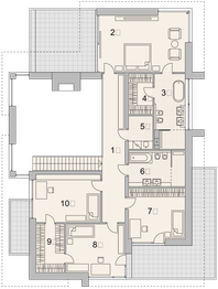 Projekt domu LK&1570 - rzut 1 piętra, dom liczy 5 pokoje, 3 łazienki i wc