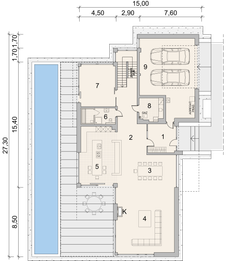 Projekt domu LK&1568 - rzut parteru, dom liczy 4 pokoje, 2 łazienki i wc