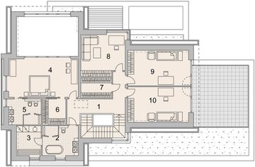 Projekt domu LK&1567 - rzut 1 piętra, dom liczy 4 pokoje, 3 łazienki i wc
