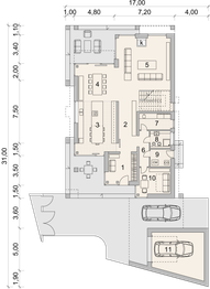 Projekt domu LK&1561 - rzut parteru, dom liczy 6 pokoje, 3 łazienki i wc