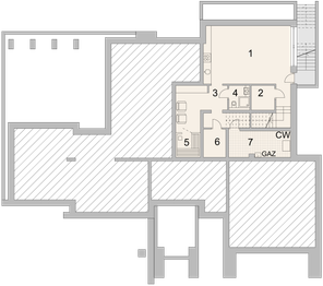 Projekt domu LK&1556 - rzut piwnicy, dom liczy 5 pokoje, 4 łazienki i wc