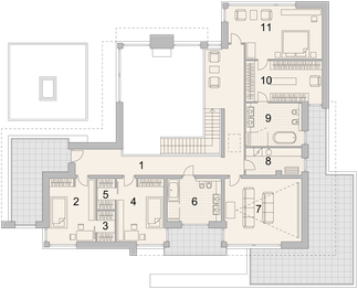 Projekt domu LK&1556 - rzut 1 piętra, dom liczy 5 pokoje, 4 łazienki i wc