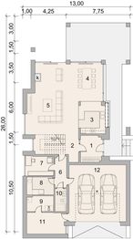 Projekt domu LK&1553 - rzut parteru, dom liczy 5 pokoje, 2 łazienki i wc