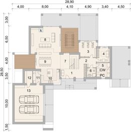 Projekt domu LK&1552 - rzut parteru, dom liczy 5 pokoje, 2 łazienki i wc
