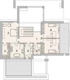 Projekt domu LK&1549 - rzut 1 piętra, dom liczy 4 pokoje, 3 łazienki i wc