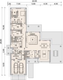 Projekt domu LK&1548 - rzut parteru, dom liczy 4 pokoje, 3 łazienki i wc
