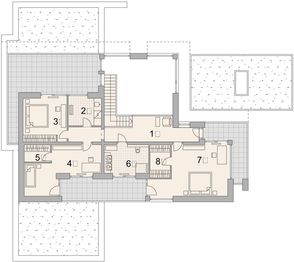 Projekt domu LK&1539 - rzut 1 piętra, dom liczy 5 pokoje, 3 łazienki i wc