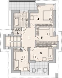Projekt domu LK&1521 - rzut 1 piętra, dom liczy 5 pokoje, 3 łazienki i wc