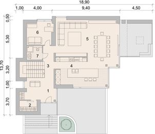 Projekt domu LK&1519 - rzut parteru, dom liczy 4 pokoje, 3 łazienki i wc