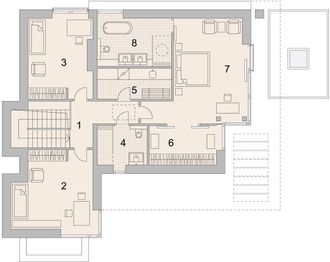 Projekt domu LK&1519 - rzut 1 piętra, dom liczy 4 pokoje, 3 łazienki i wc
