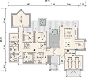 Projekt domu LK&1517 - rzut parteru, dom liczy 3 pokoje, 3 łazienki i wc