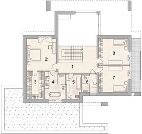 Projekt domu LK&1515 - rzut 1 piętra, dom liczy 3 pokoje, 3 łazienki i wc
