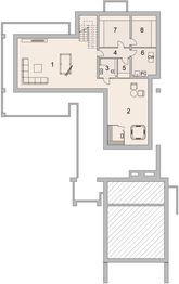 Projekt domu LK&1513 - rzut piwnicy, dom liczy 6 pokoje, 4 łazienki i wc