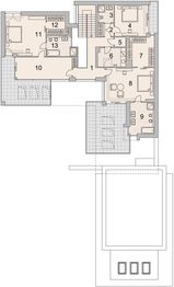 Projekt domu LK&1513 - rzut 1 piętra, dom liczy 6 pokoje, 4 łazienki i wc