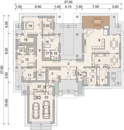 Projekt domu LK&1489 - rzut parteru, dom liczy 4 pokoje, 4 łazienki i wc
