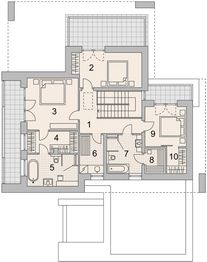 Projekt domu LK&1484 - rzut 1 piętra, dom liczy 3 pokoje, 3 łazienki i wc